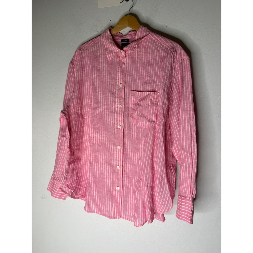 Gap Pink & White Striped Linen Button-Down Shirt Womens Size medium NWT